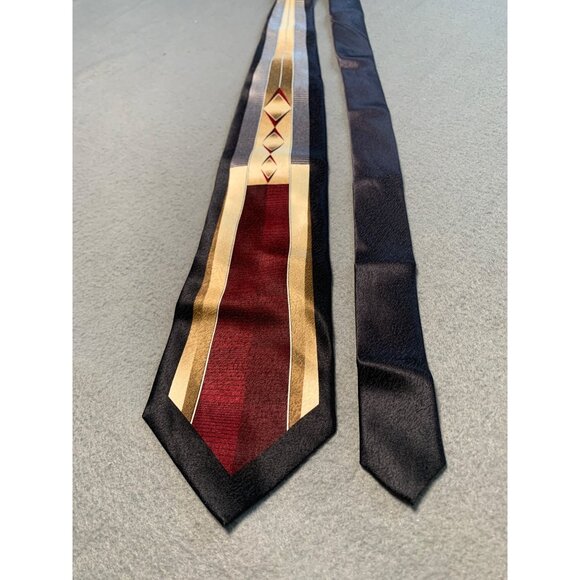 Pierre Cardin Mens Silk Tie Geometric Design Burgundy Gold Black Necktie - Picture 5 of 5